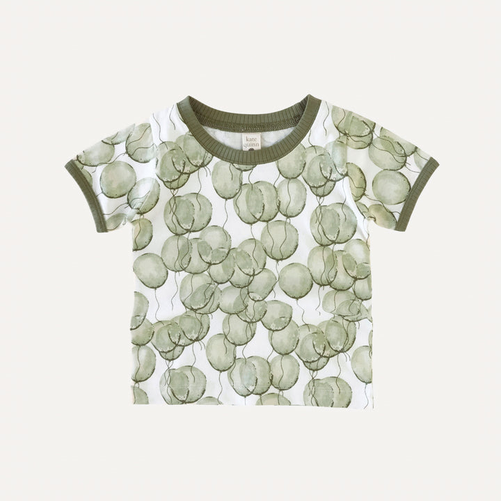 short sleeve ringer tee | green balloons | organic cotton jersey