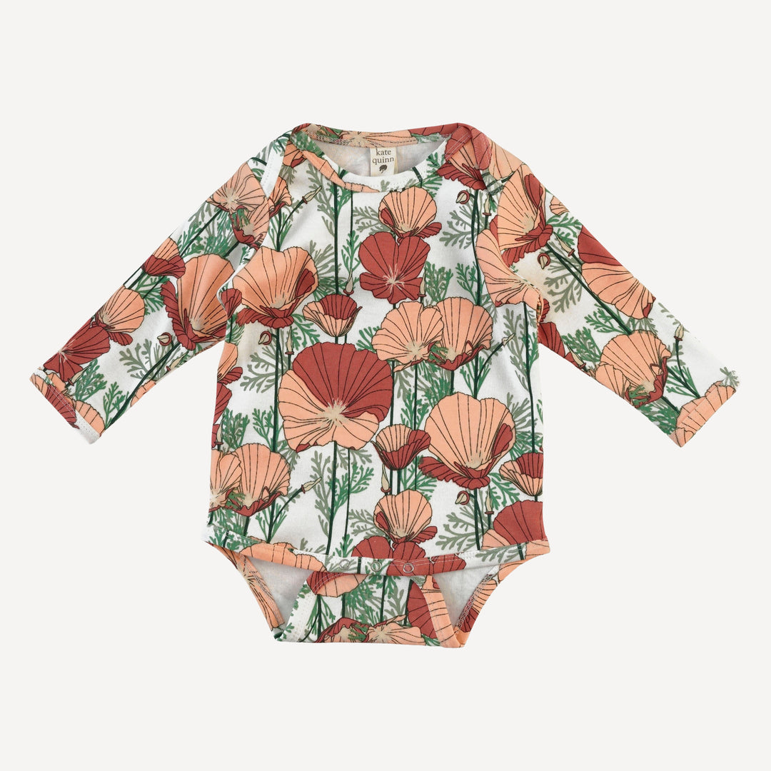long sleeve lap neck bodysuit | california poppies | organic cotton interlock