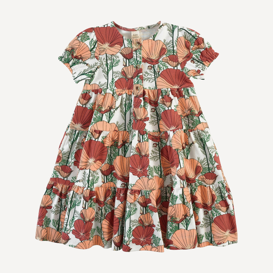 short puff sleeve prairie dress | california poppies | organic cotton interlock