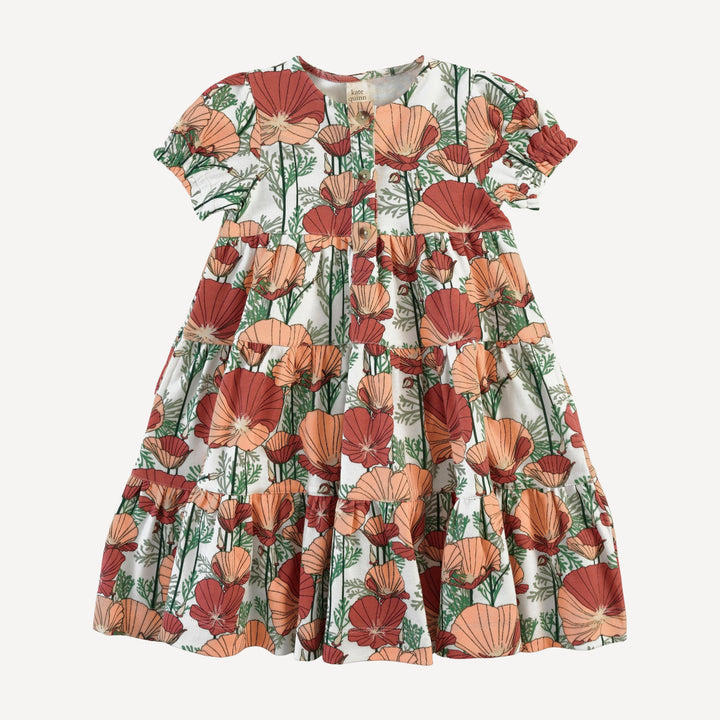short puff sleeve prairie dress | california poppies | organic cotton interlock