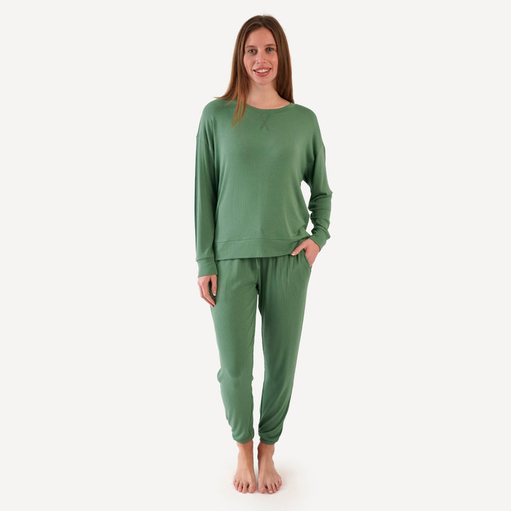 womens long sleeve jogger set | elm | modal skinny rib