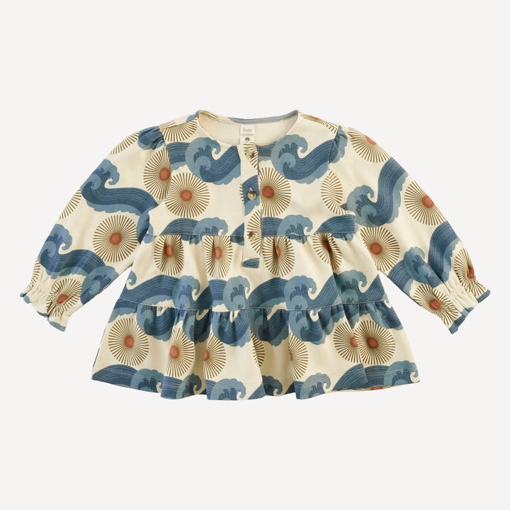 long sleeve henley prairie top | blue ocean sun | organic cotton interlock