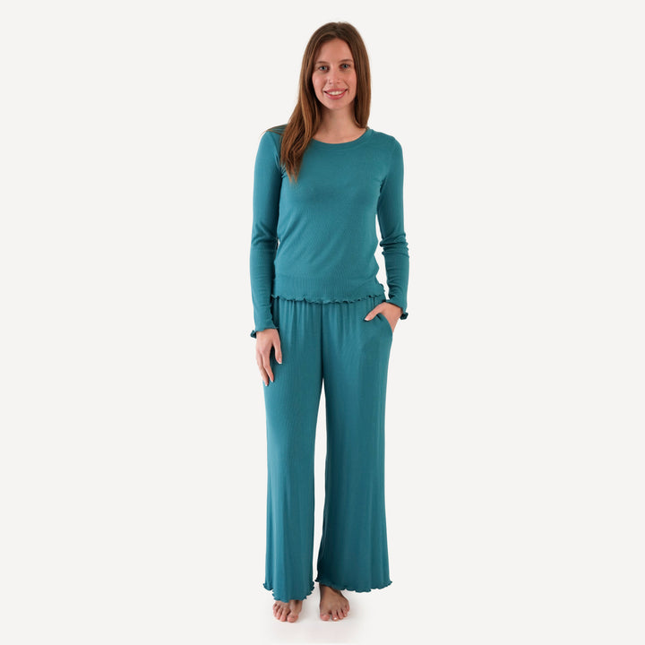 womens long sleeve jade set | teal | modal skinny rib