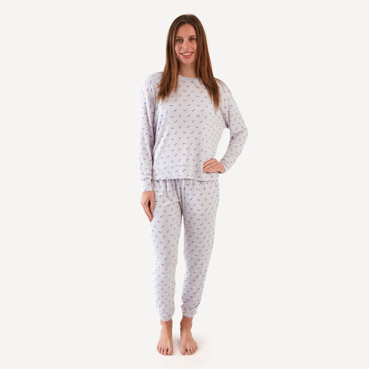 womens long sleeve jogger set | tiny dragonfly | modal skinny rib