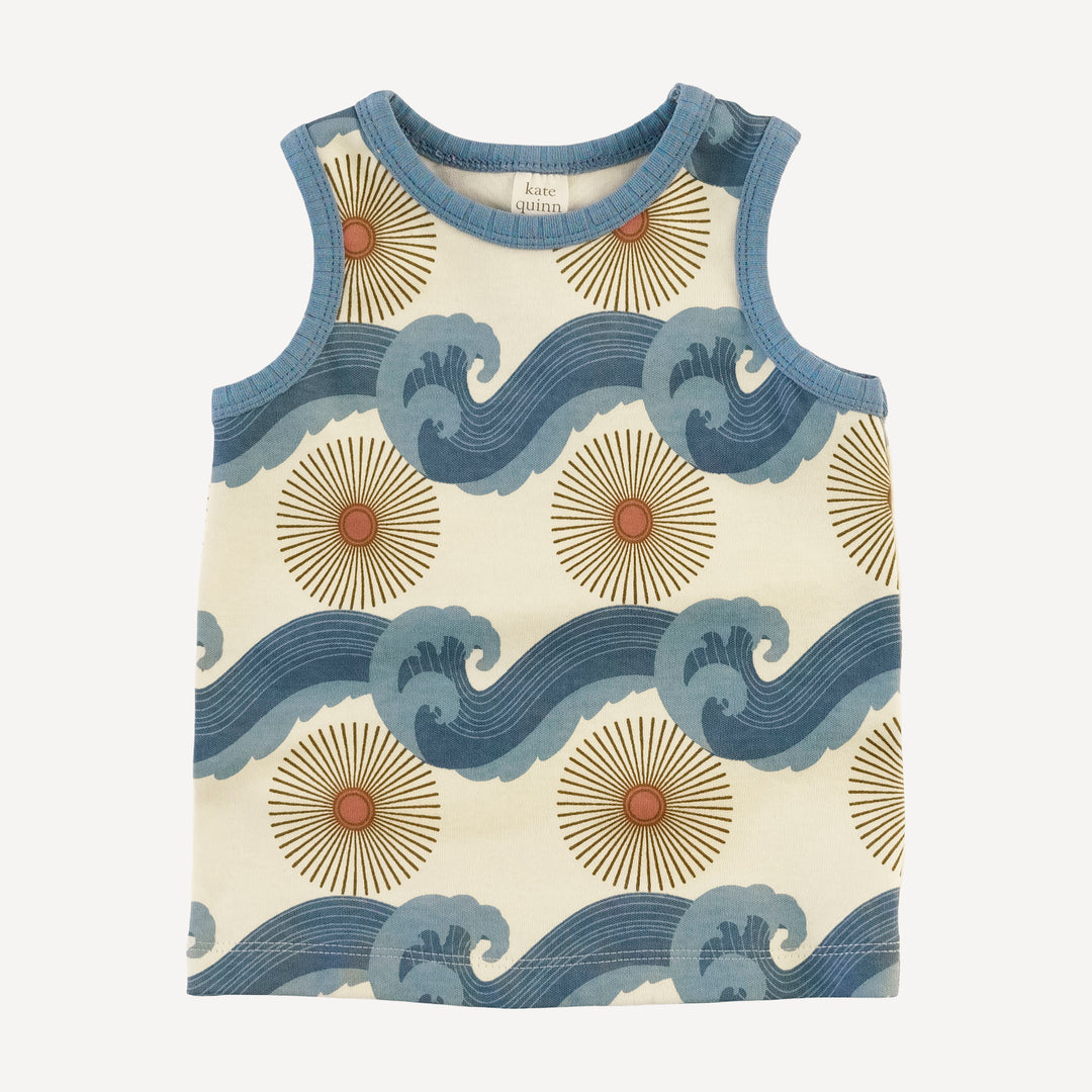 ringer tank + retro short set | blue ocean sun | organic cotton interlock