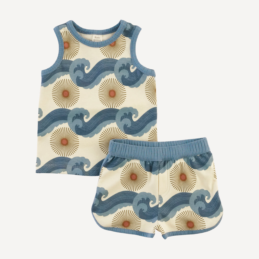 ringer tank + retro short set | blue ocean sun | organic cotton interlock