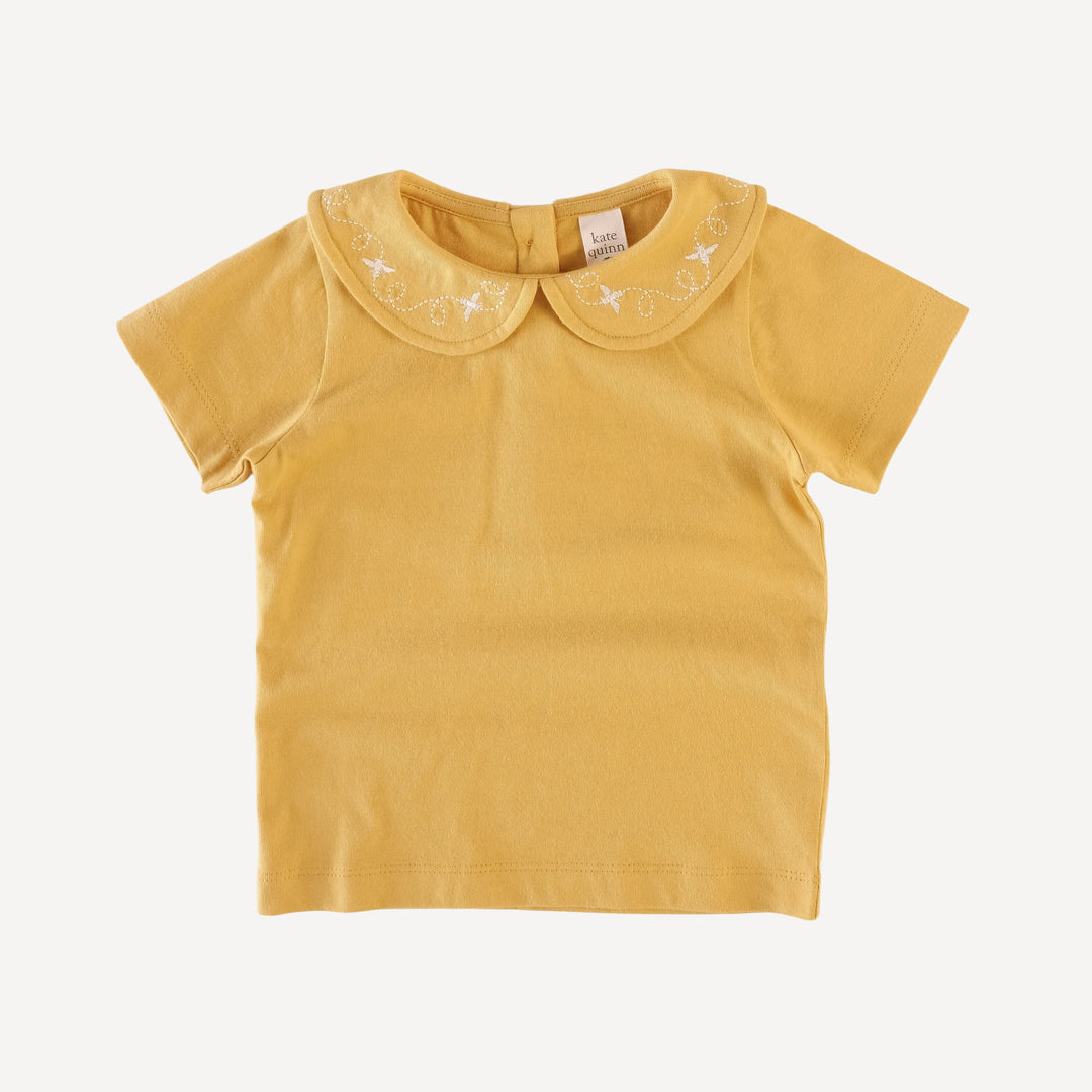 short sleeve embroidered peter pan tee | golden | organic cotton jersey
