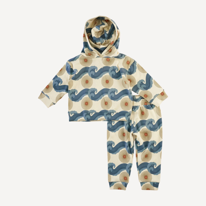 long sleeve hooded cuffed jogger set | blue ocean sun | organic cotton interlock