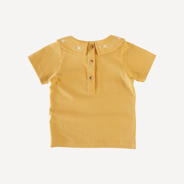 short sleeve embroidered peter pan tee | golden | organic cotton jersey