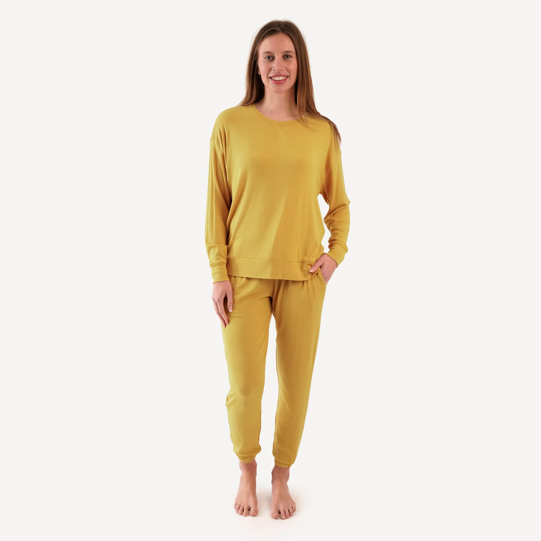 womens long sleeve jogger set | golden sun | modal skinny rib