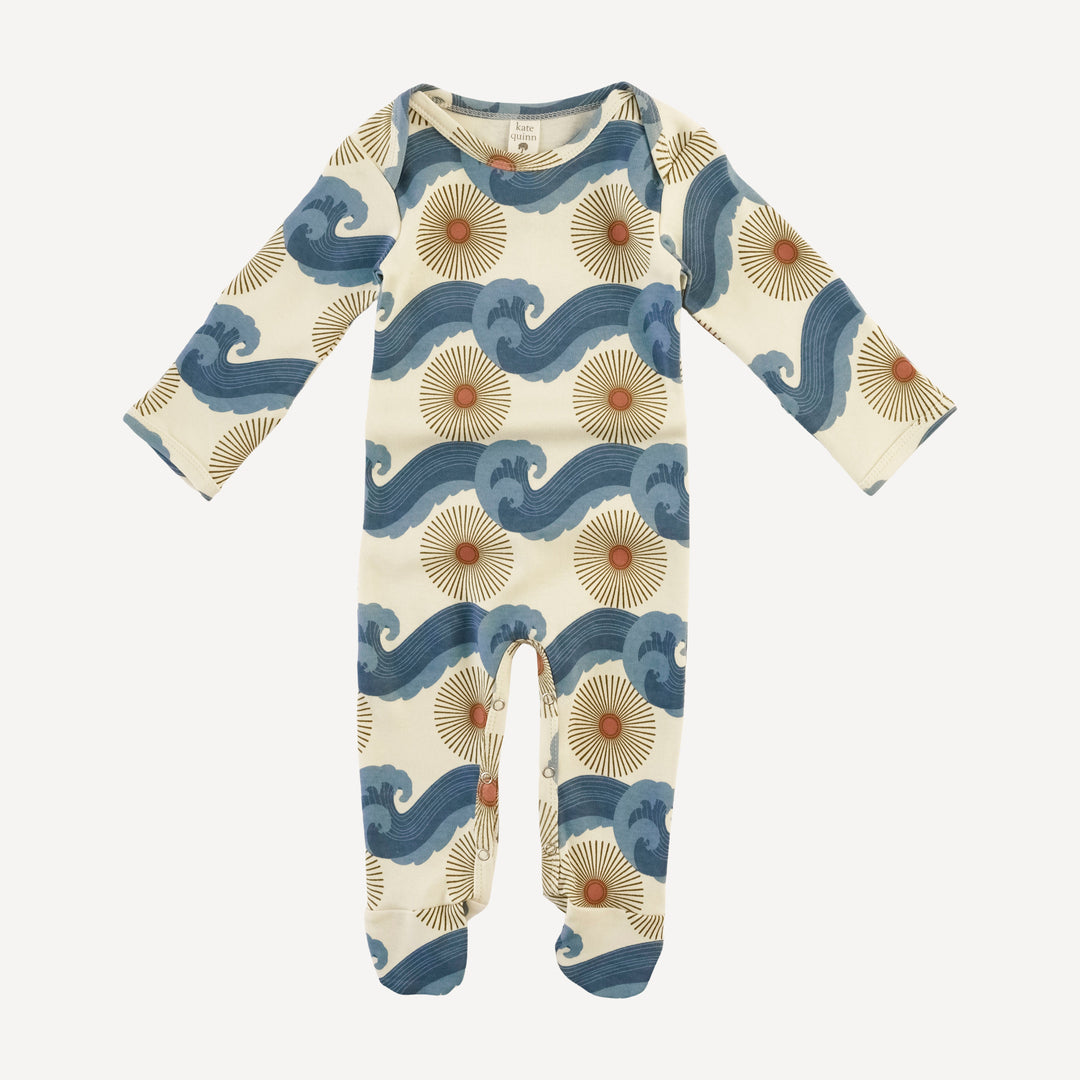 long sleeve lap neck footie | blue ocean sun | organic cotton interlock