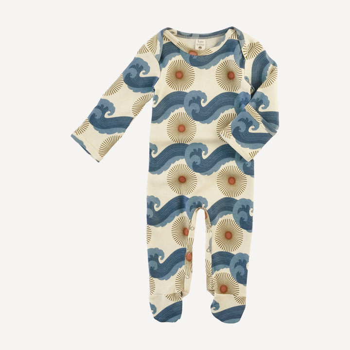 long sleeve lap neck footie | blue ocean sun | organic cotton interlock