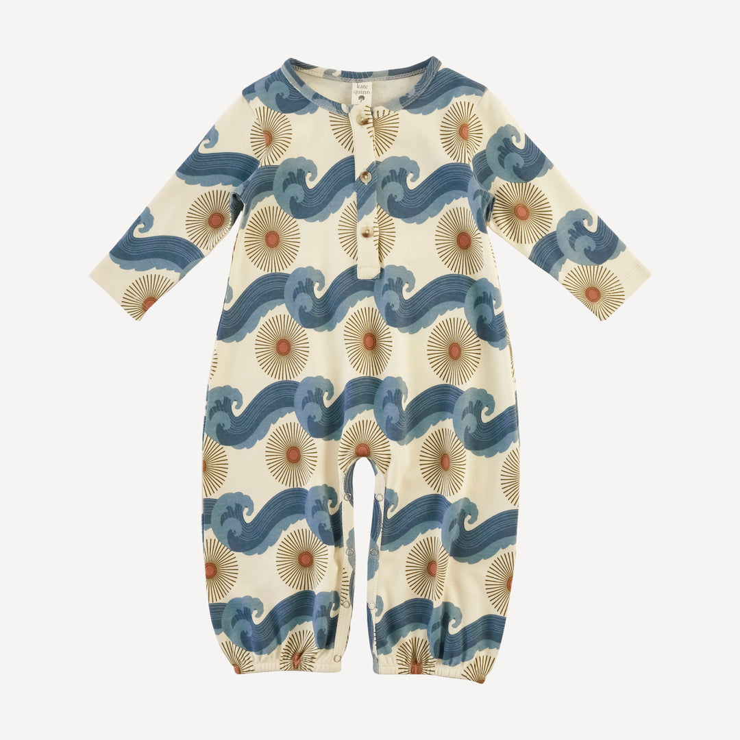 long sleeve henley bubble jumpsuit | blue ocean sun | organic cotton interlock