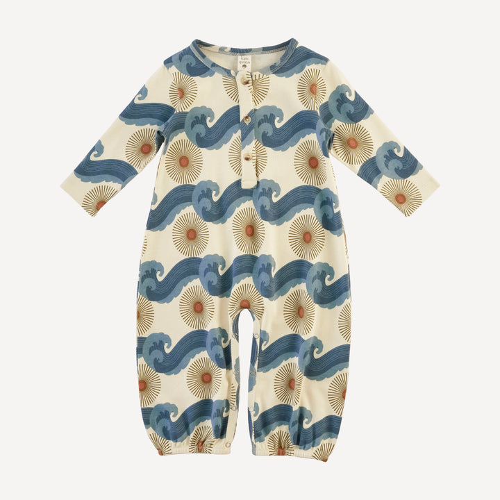 long sleeve henley bubble jumpsuit | blue ocean sun | organic cotton interlock