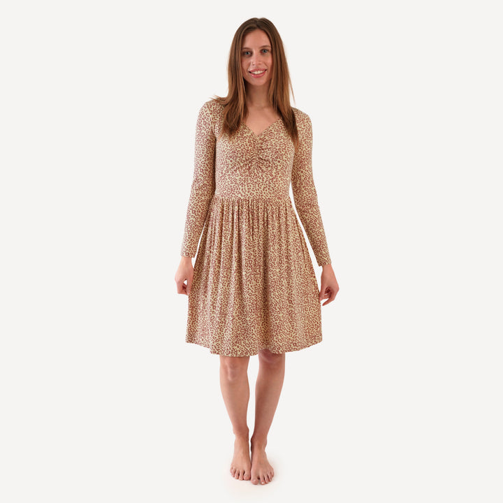 womens long sleeve twirl dress | leopard print | modal skinny rib
