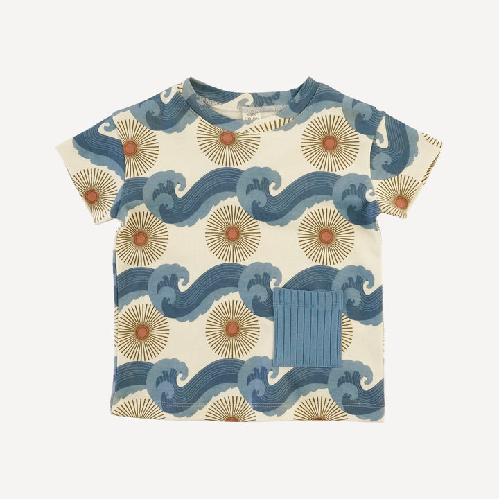 short sleeve pocket boxy tee | blue ocean sun | organic cotton interlock