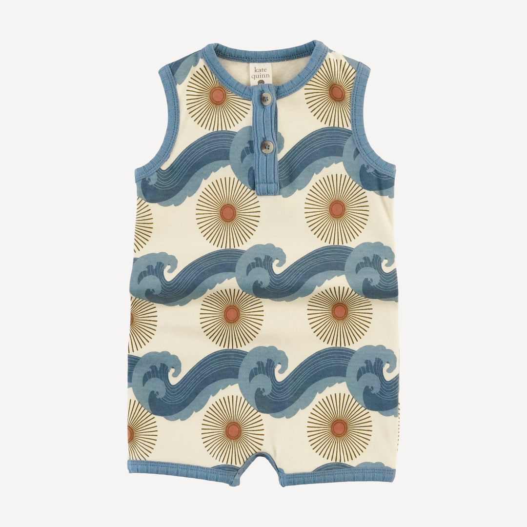 henley racerback shortie | blue ocean sun | organic cotton interlock
