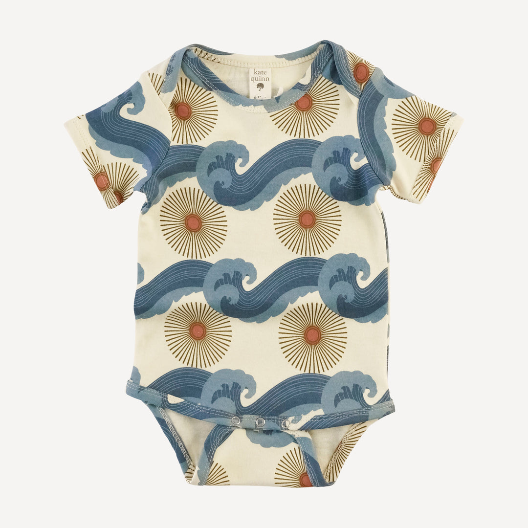 short sleeve lap neck bodysuit | blue ocean sun | organic cotton interlock