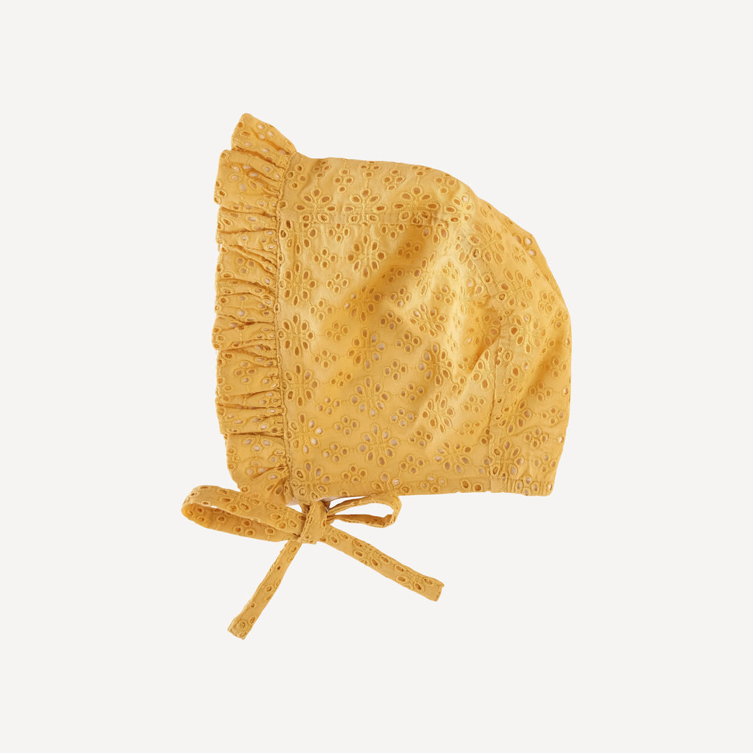small ruffle bonnet | golden | organic cotton woven eyelet