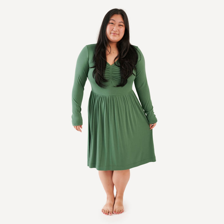 womens long sleeve twirl dress | elm | modal skinny rib