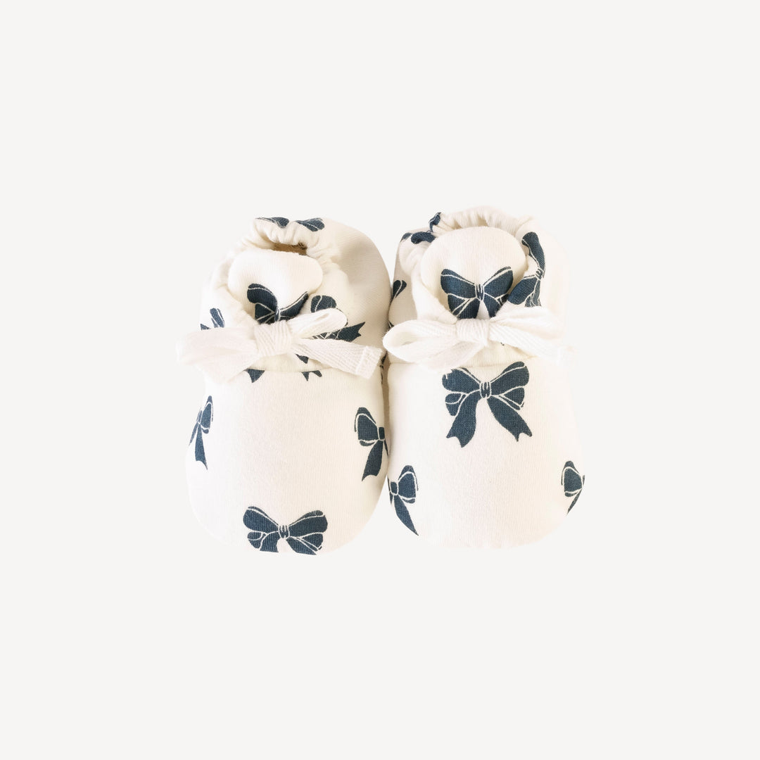 tie booties | blue bows | organic cotton jersey