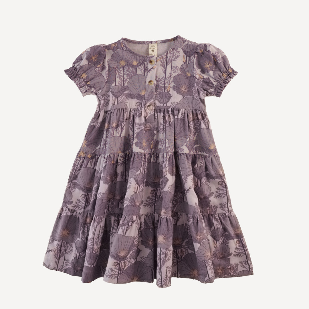 short puff sleeve prairie dress | large purple poppies