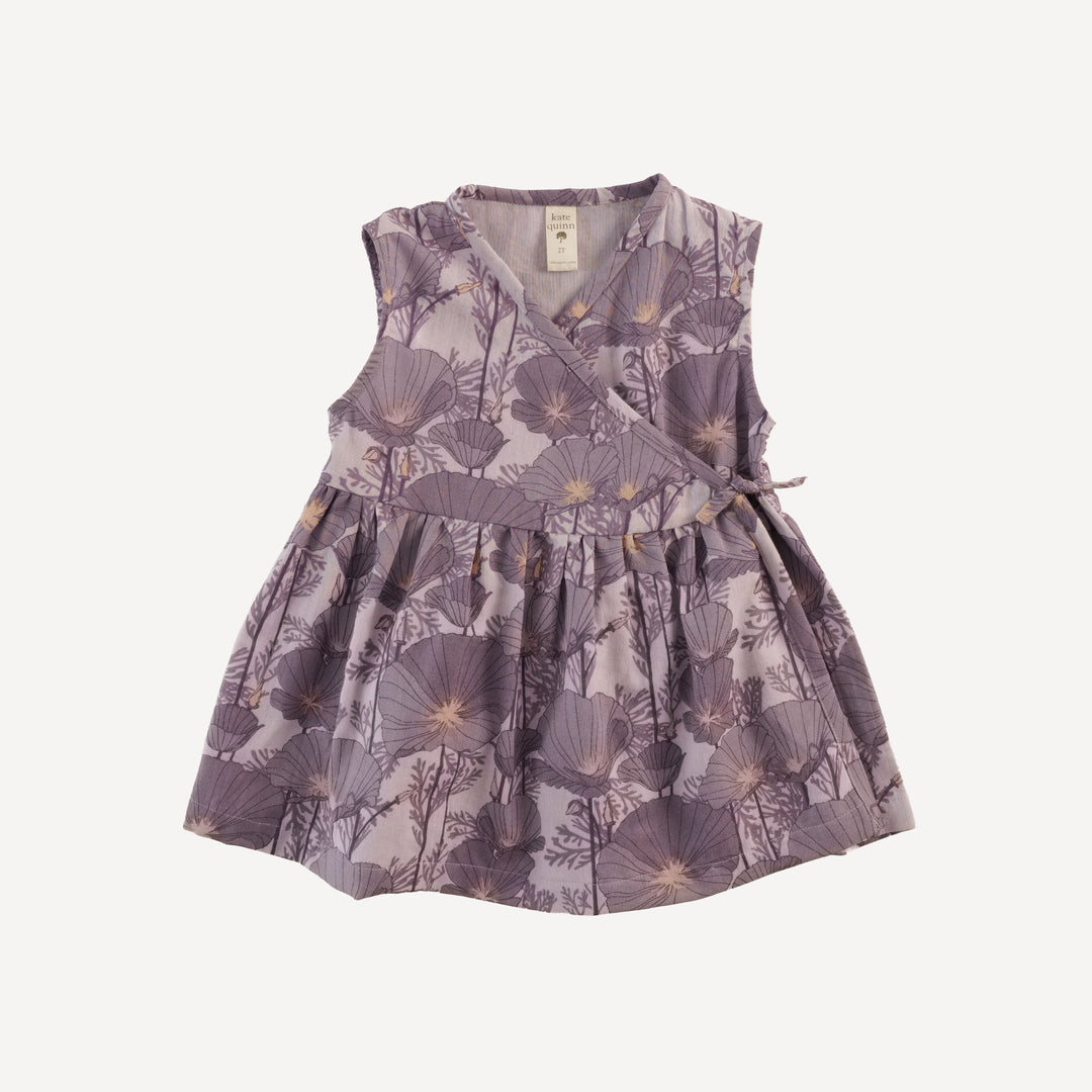 sleeveless wrap top | large purple poppies | organic cotton gauze