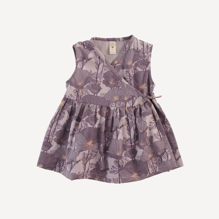 sleeveless wrap top | large purple poppies | organic cotton gauze