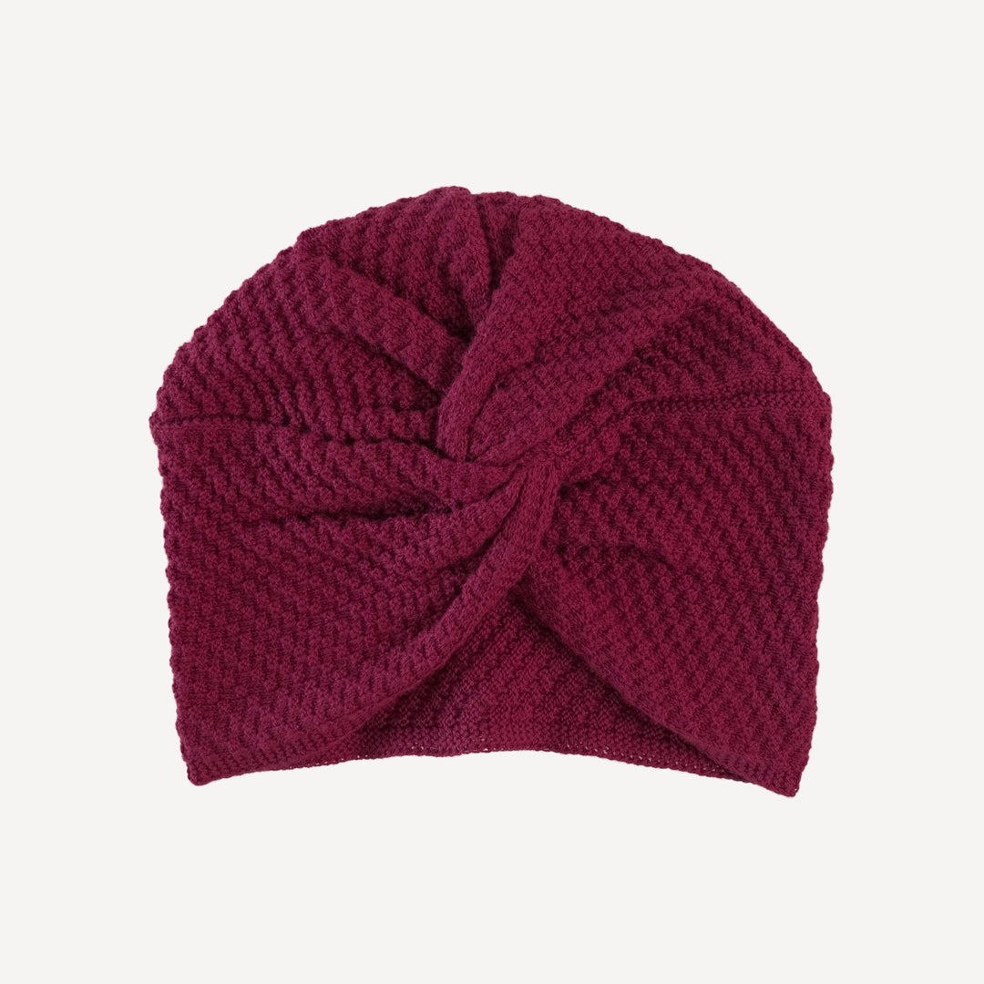 wrap sweater hat | ruby wine | organic cotton moss knit