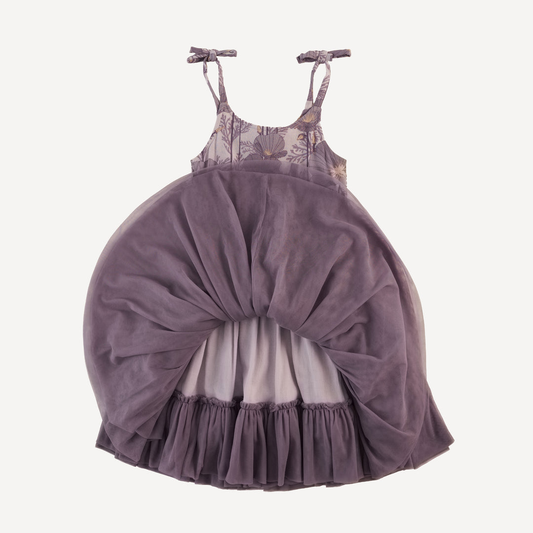 spaghetti tie ballerina tulle dress | large purple poppies