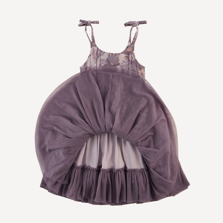 spaghetti tie ballerina tulle dress | large purple poppies | organic cotton gauze