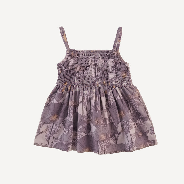 spaghetti strap smocked top | large purple poppies | organic cotton gauze