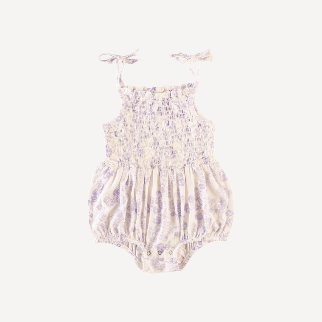 smocked tie bubble | lilac scatter | organic cotton jersey