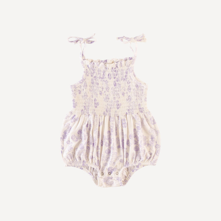 smocked tie bubble | lilac scatter | organic cotton jersey