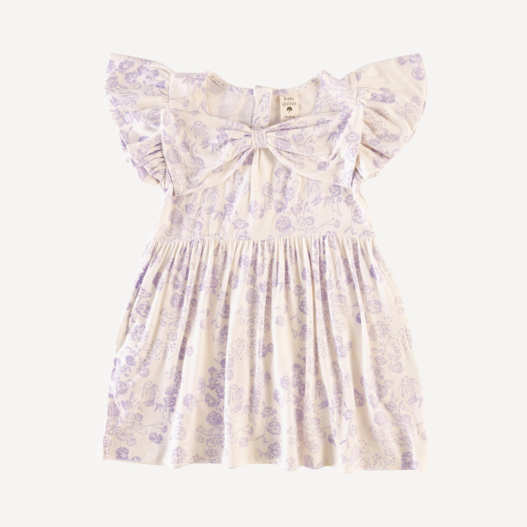 sleeveless bow dress | lilac scatter | organic cotton jersey