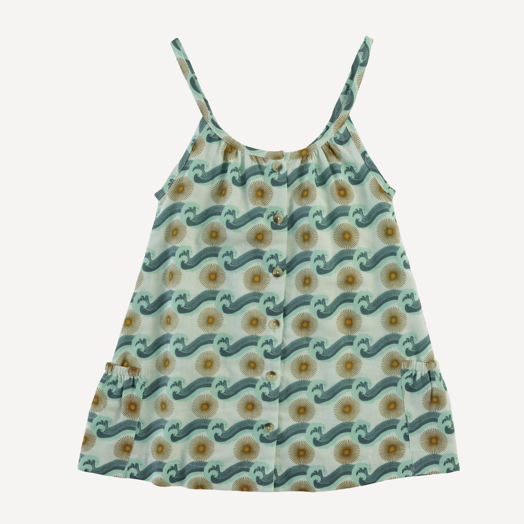 sleeveless button pocket dress | aqua ocean sun | organic cotton gauze