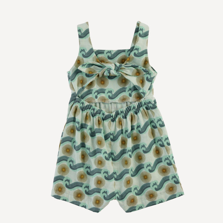 tie back shortie jumpsuit | aqua ocean sun | organic cotton gauze