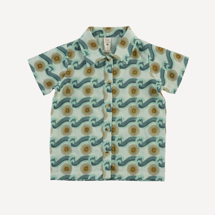 short sleeve button down shirt | aqua ocean sun | organic cotton gauze