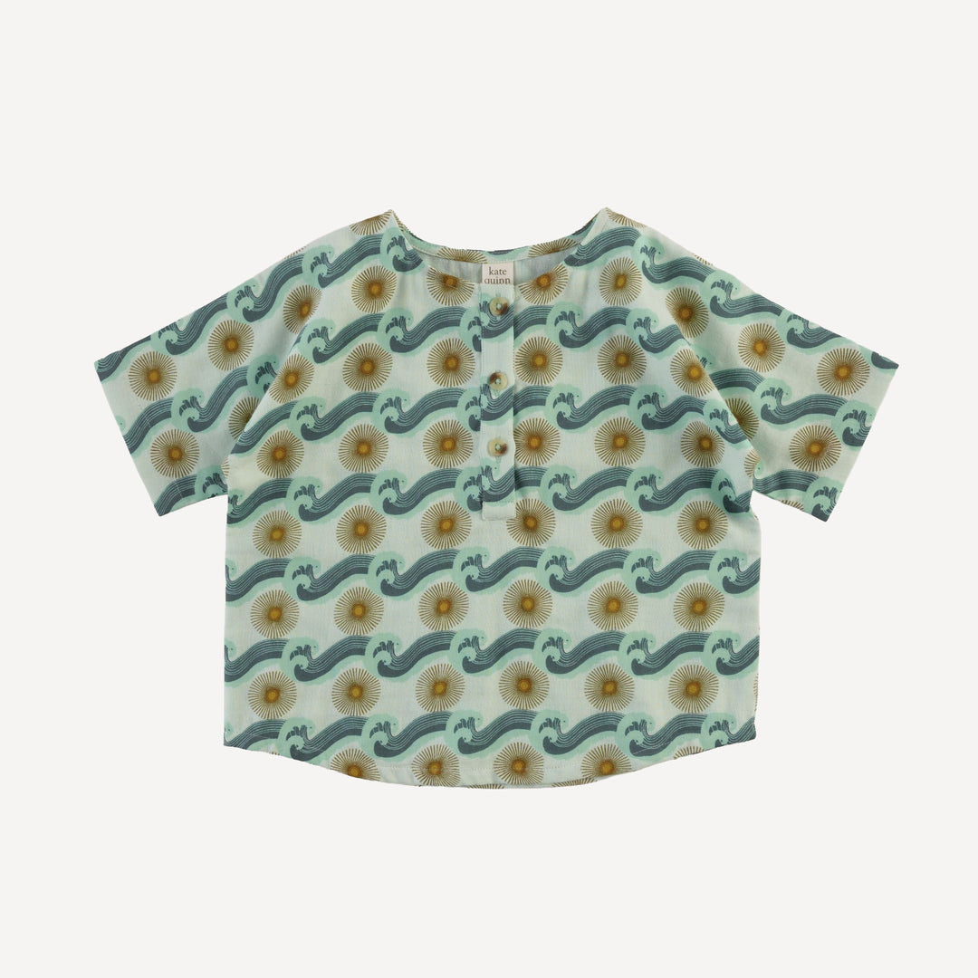 short sleeve oversized boxy henley top | aqua ocean sun | organic cotton gauze