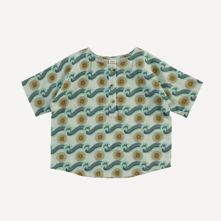 short sleeve oversized boxy henley top | aqua ocean sun | organic cotton gauze