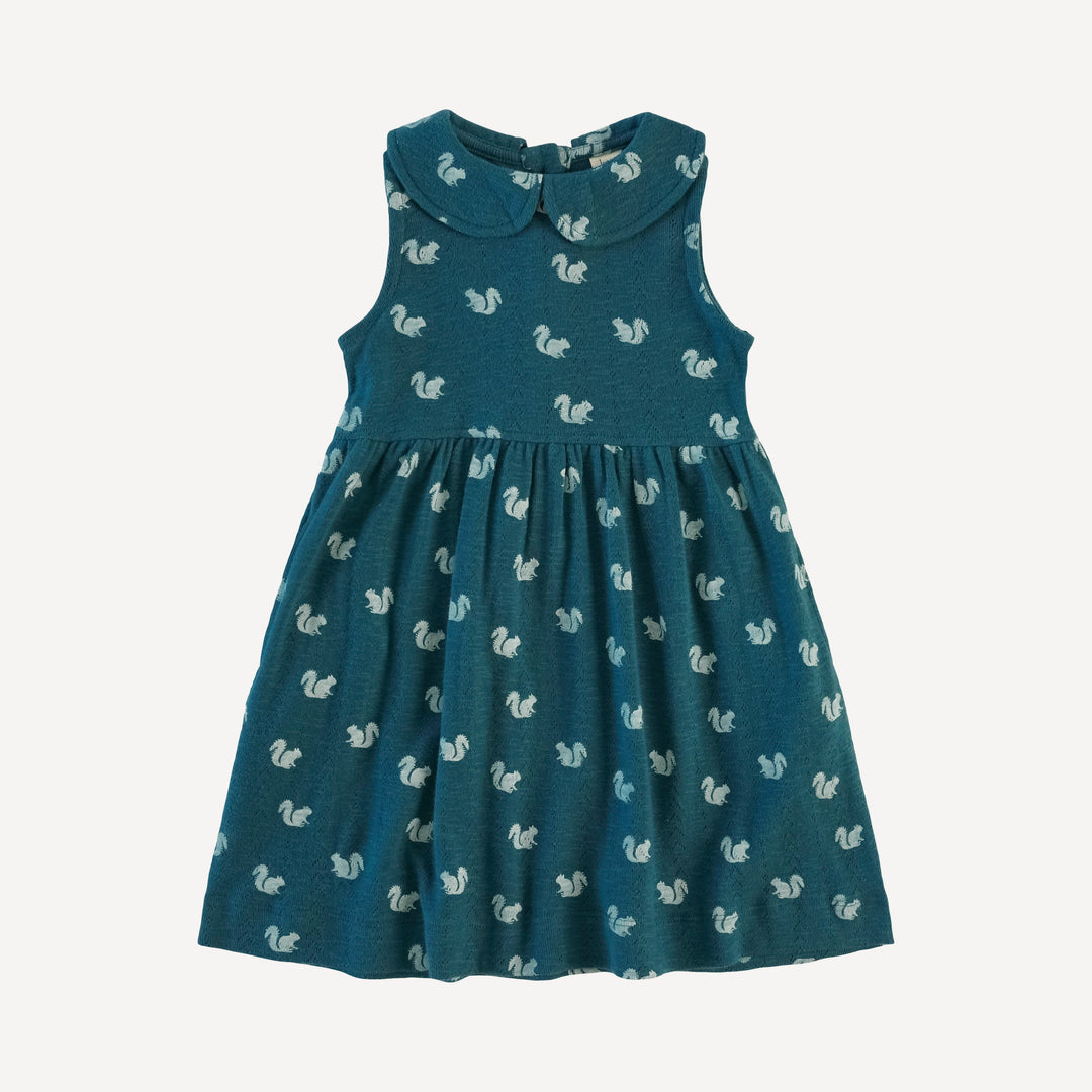 sleeveless peter pan dress | blue tiny squirrel | organic cotton pointelle