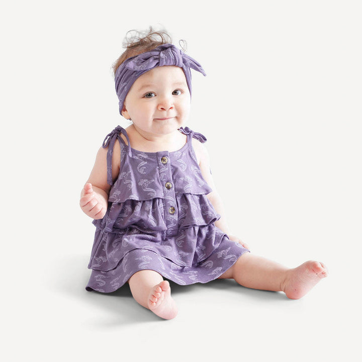 spaghetti tie tiered dress bodysuit | purple mermaid shell | bamboo