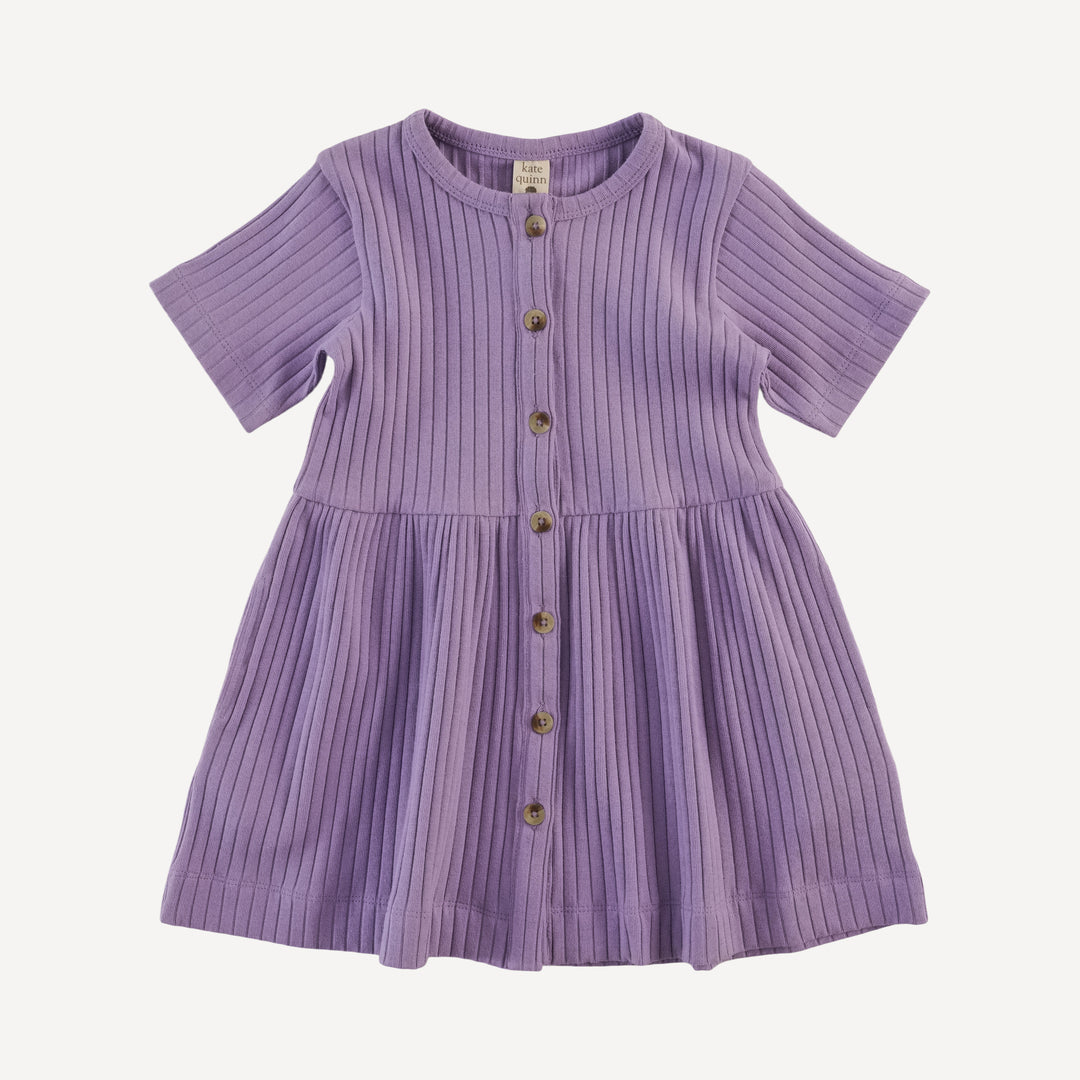 short sleeve button front dress | violet bloom | organic cotton wide rib