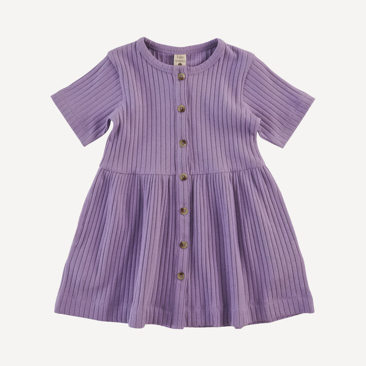 short sleeve button front dress | violet bloom | organic cotton wide rib