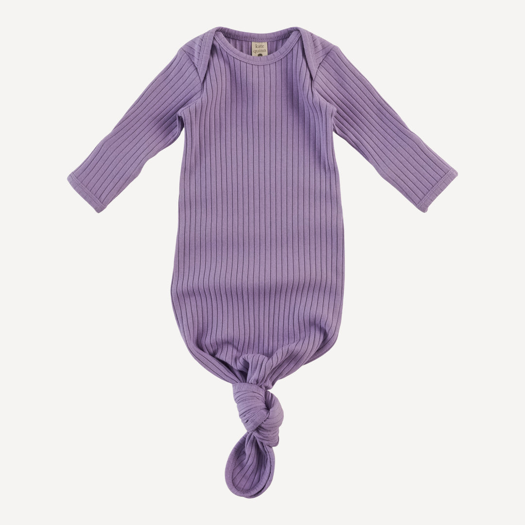 long sleeve lap neck knotted gown | violet bloom | organic cotton wide rib