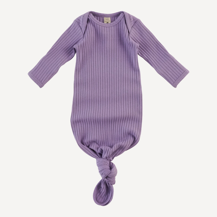 long sleeve lap neck knotted gown | violet bloom | organic cotton wide rib