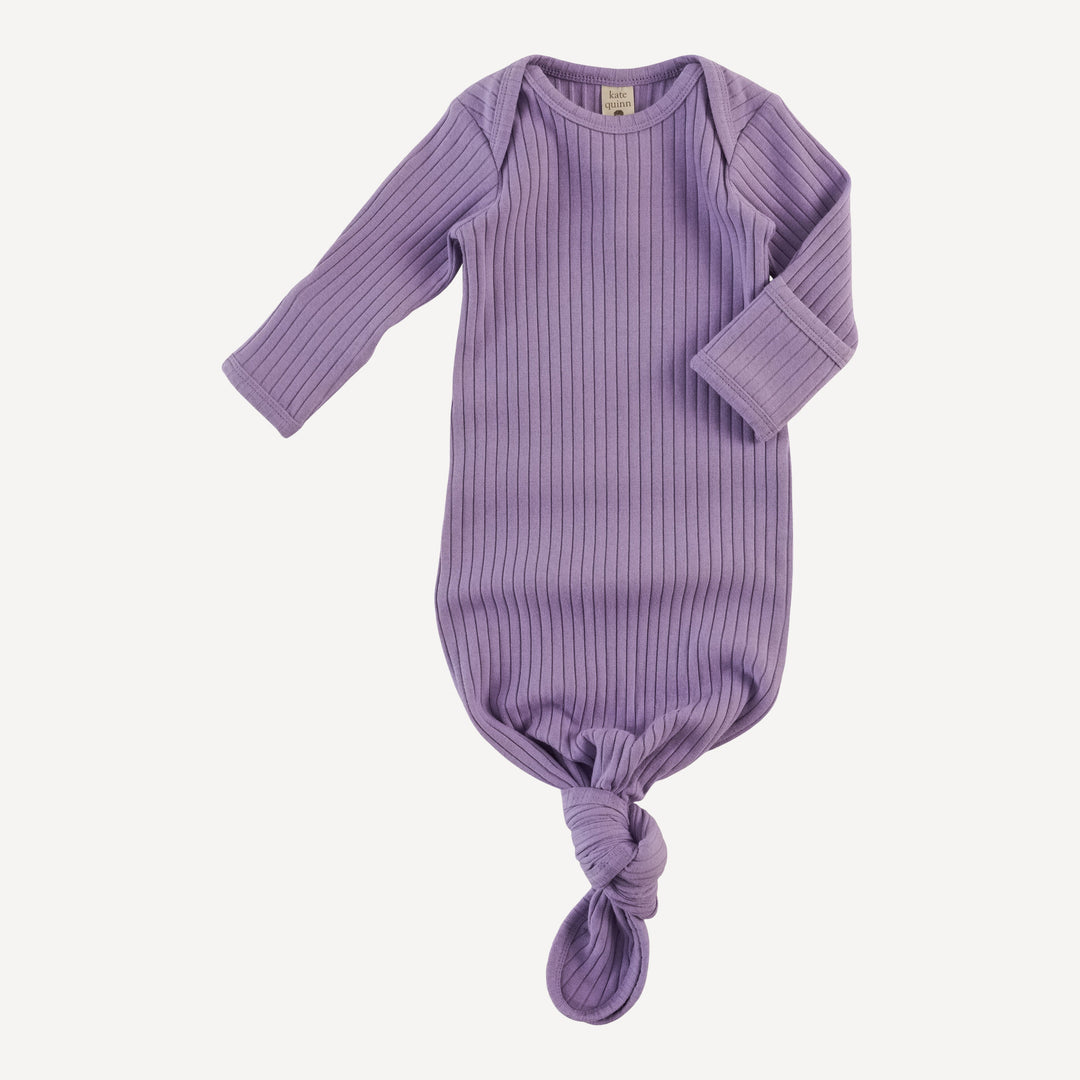 long sleeve lap neck knotted gown | violet bloom | organic cotton wide rib