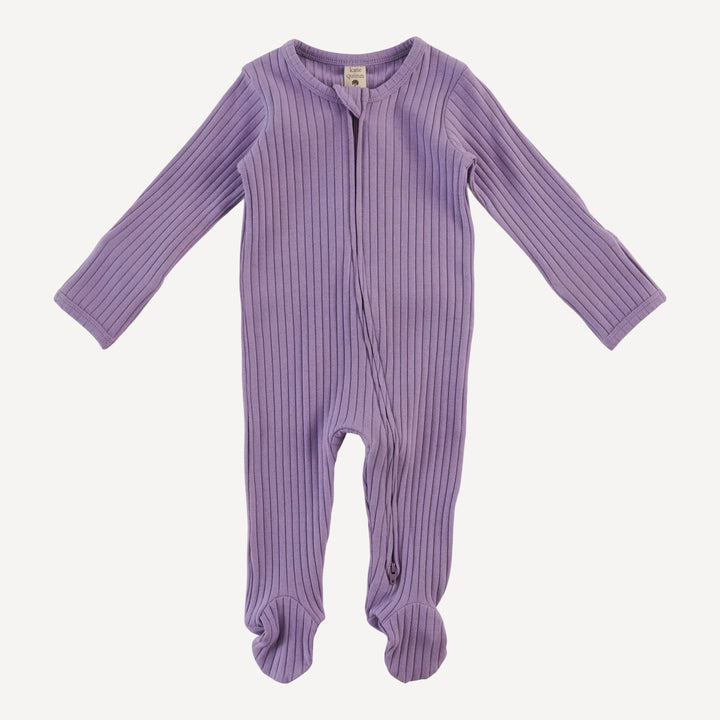 long sleeve zipper footie | violet bloom | organic cotton wide rib