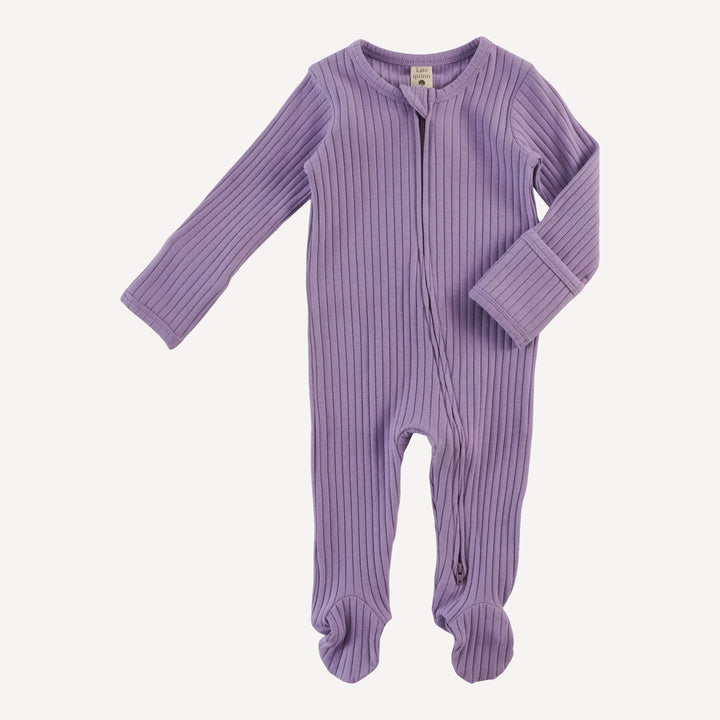 long sleeve zipper footie | violet bloom | organic cotton wide rib