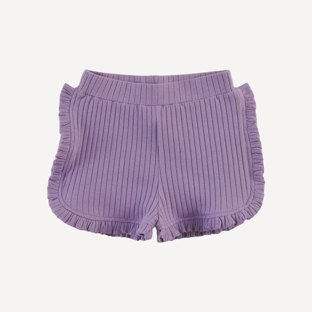 ruffle track short | violet bloom | organic cotton wide rib